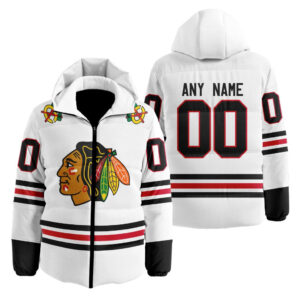 Chicago Blackhawks | Personalized Away Hooded Puffer Jacket