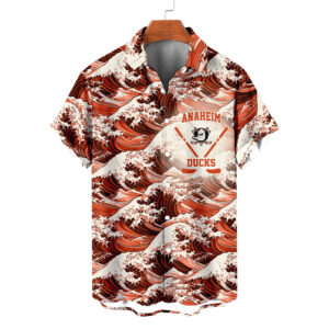 Anaheim Ducks | Moisture-wicking Ukiyoe Wave Logo Hawaiian Shirt