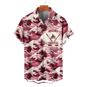 Arizona Coyotes | Moisture-wicking Ukiyoe Wave Logo Hawaiian Shirt