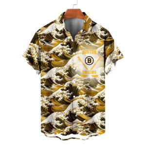Boston Bruins | Moisture-wicking Ukiyoe Wave Logo Hawaiian Shirt
