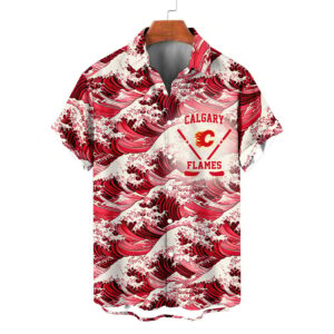 Calgary Flames | Moisture-wicking Ukiyoe Wave Logo Hawaiian Shirt