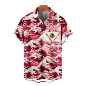 Chicago Blackhawks | Moisture-wicking Ukiyoe Wave Logo Hawaiian Shirt