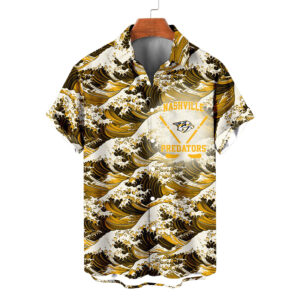 Nashville Predators | Moisture-wicking Ukiyoe Wave Logo Hawaiian Shirt