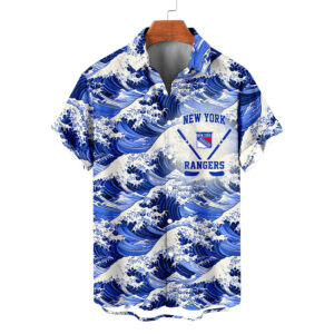 New York Rangers | Moisture-wicking Ukiyoe Wave Logo Hawaiian Shirt