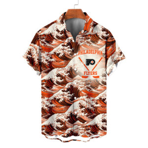 Philadelphia Flyers | Moisture-wicking Ukiyoe Wave Logo Hawaiian Shirt