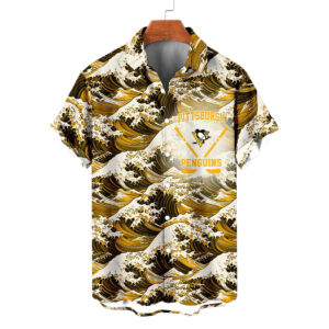 Pittsburgh Penguins | Moisture-wicking Ukiyoe Wave Logo Hawaiian Shirt