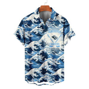 Vancouver Canucks | Moisture-wicking Ukiyoe Wave Logo Hawaiian Shirt