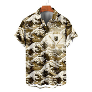 Vegas Golden Knights | Moisture-wicking Ukiyoe Wave Logo Hawaiian Shirt