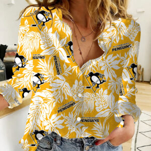 Pittsburgh Penguins | Woman Casual-Linen Aloha Hawaiian Shirt